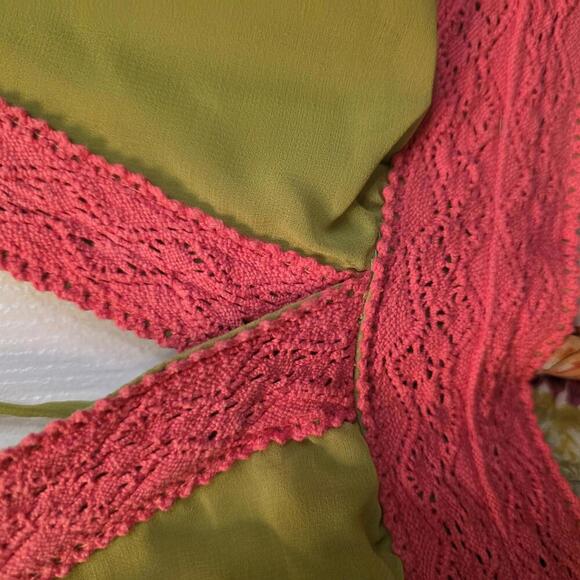 Anthro A'Reve Women's Mini Dress w/ Green Sheer Sleeves & Floral Skirt- Medium - Picture 3 of 8